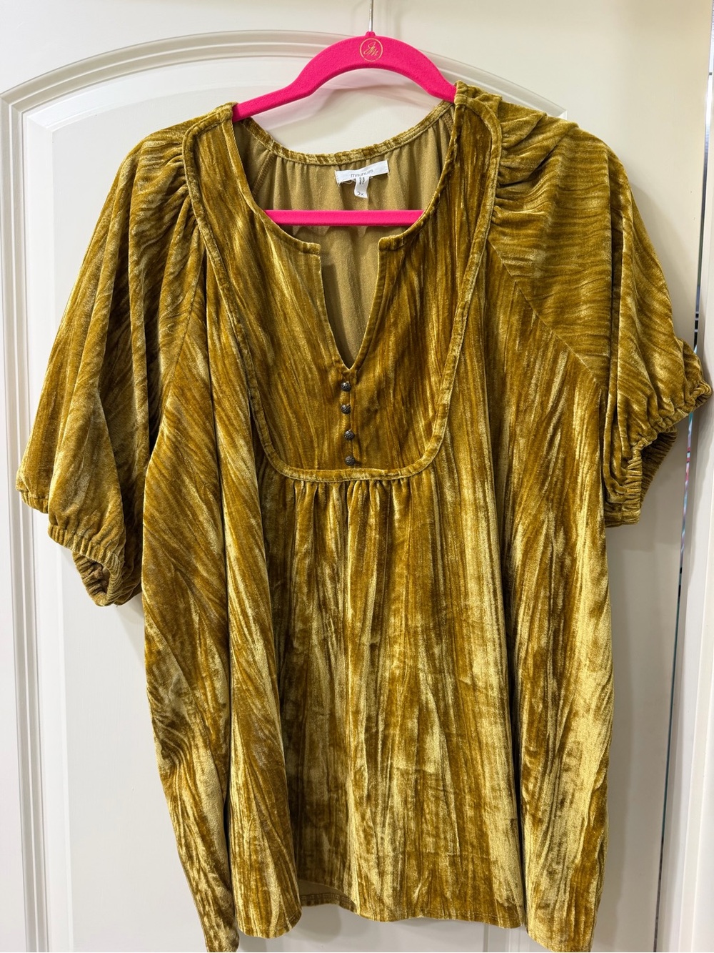 Maurices Velvet Split-Neck Puff Sleeve Top in Mustard